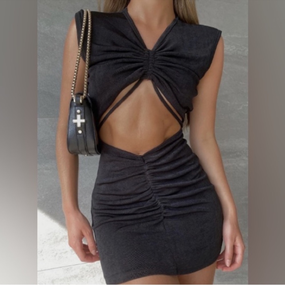 With Jean Roxy Mini Dress Cutout Black Size Medium NWT - Picture 2 of 14